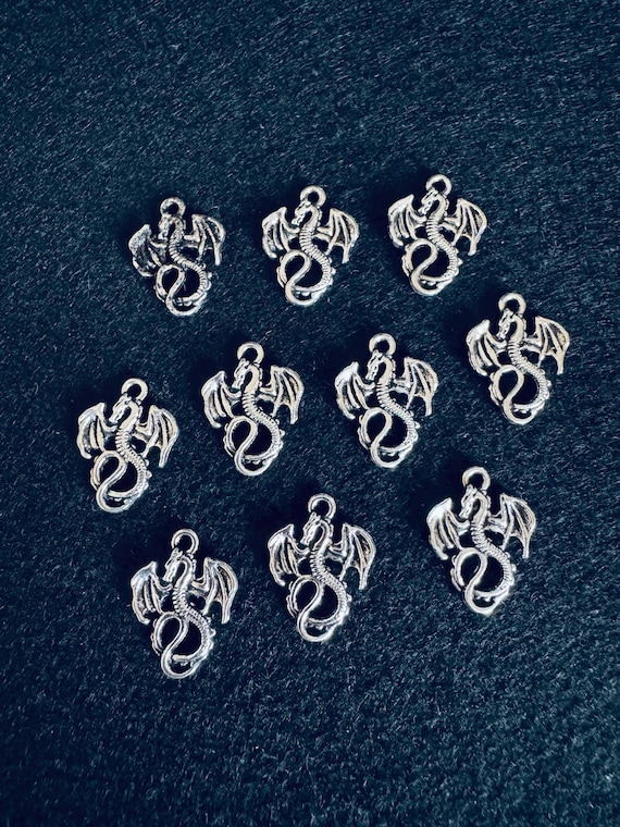 10 Piece Silver Dragon Charms