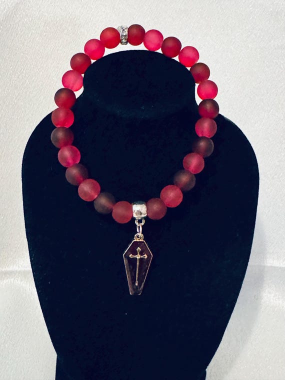 Red Coffin Stretch Charm Bracelet