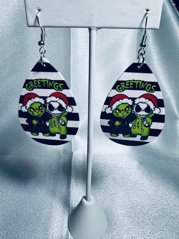 Grinch Christmas Leather Earrings