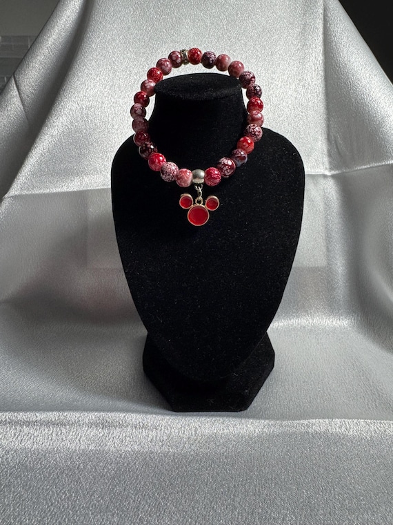 Red Mickey Mouse Ears Charm Stretch Bracelet