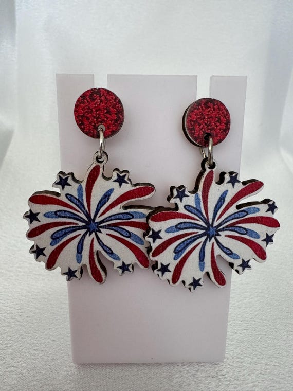 Wooden Firecracker Dangle Earrings