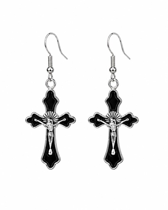 Black Cross Dangle Earrings