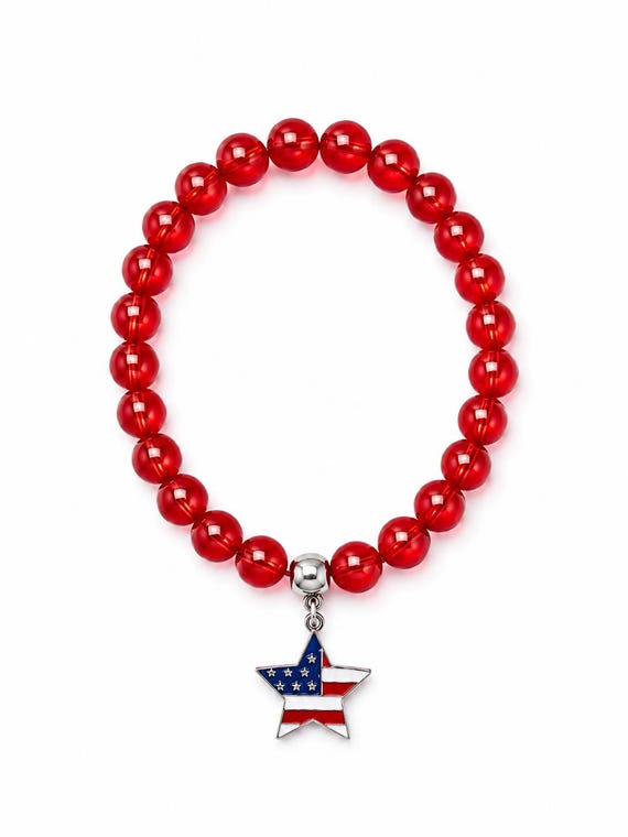 Red White and Blue Star Charm Stretch Bracelet