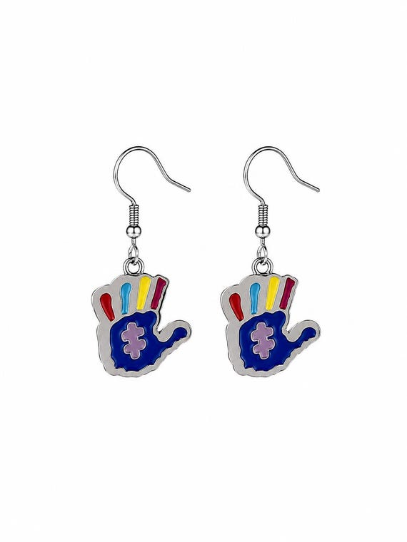 Handprints Autism Dangle Earrings.
