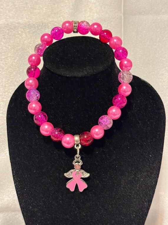 Angel Ribbon Breast Cancer Stretch Charm Bracelet