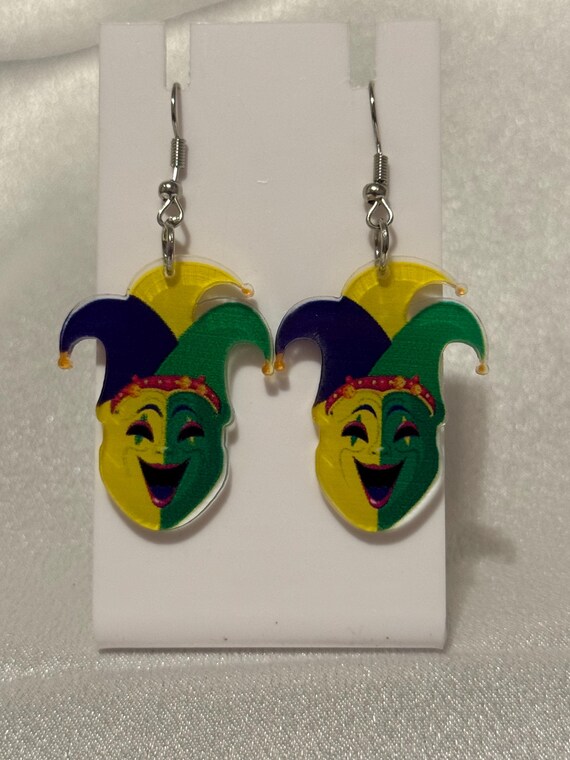 Mardi Gras Jester Dangle Earrings.