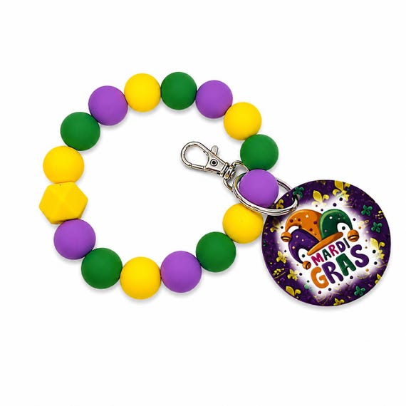 Mardi Gras Silicone Wristlet  Keychain