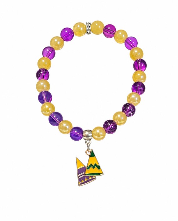 Mardi Gras Party Hat Charm Stretch Bracelet