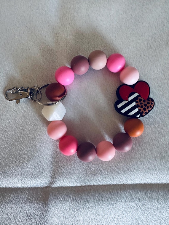 Triple Hearts Valentine Silicone Wristlet  Keychain
