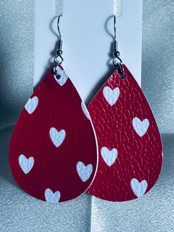 Leather Heart Dangle Earrings