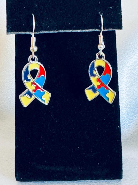 Autism Ribbon Dangle Earrings.