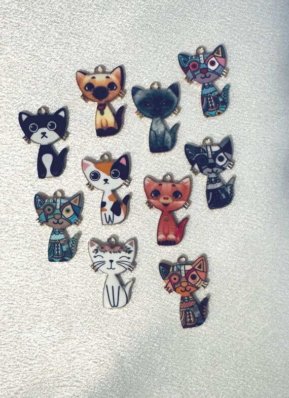 10 Piece Cat Charms for Jewelry Making, DIY Craft Supplies
