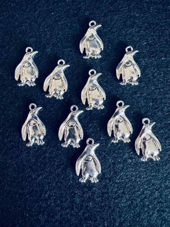 10 Piece Silver Penguin Charms