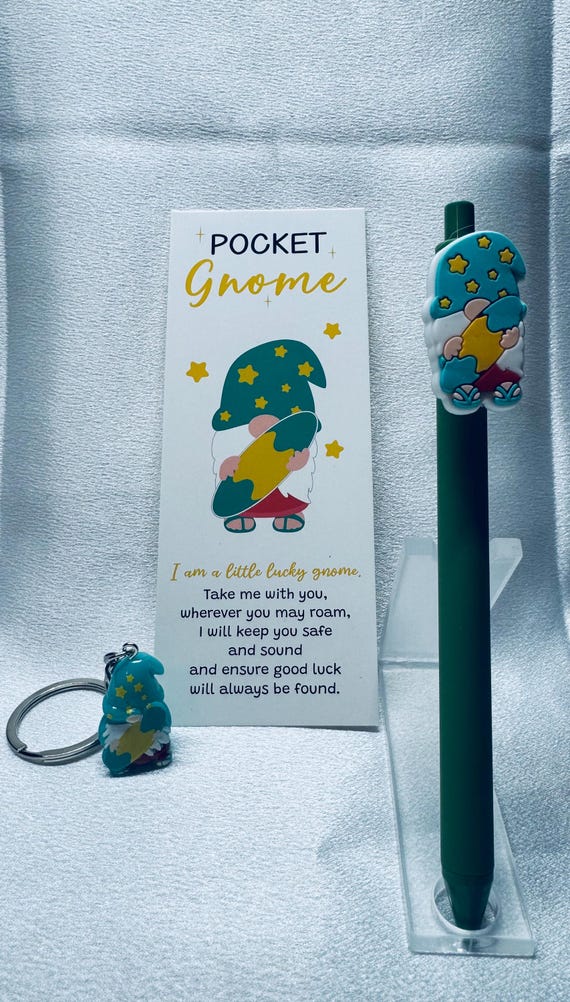 Green Pocket Gnome With Pen, Keychain and Card