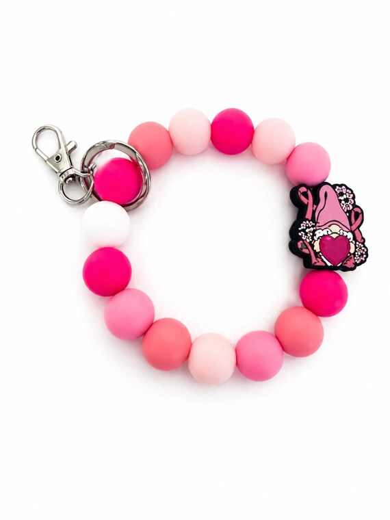 Breast Cancer Silicone Wristlet  Keychain