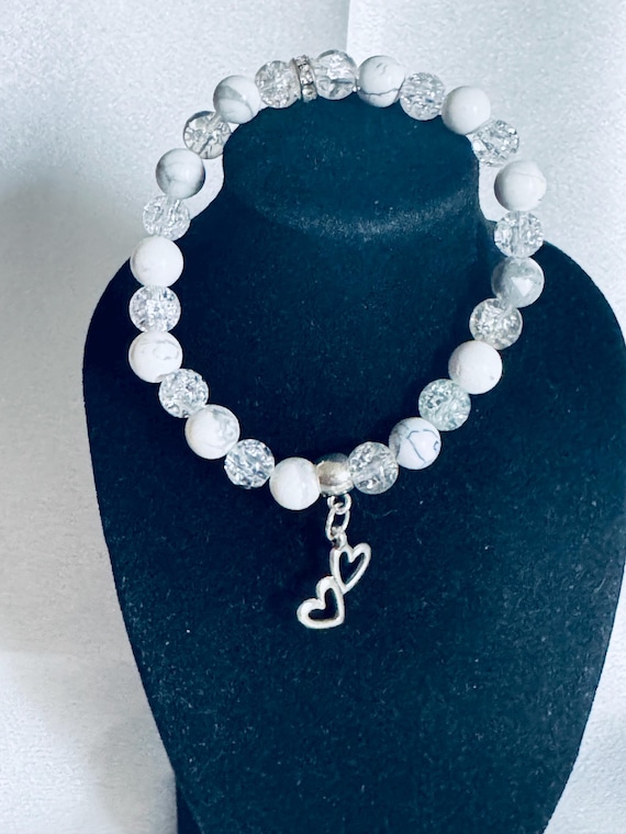 Double Silver Hearts Valentine Charm Stretch Bracelet