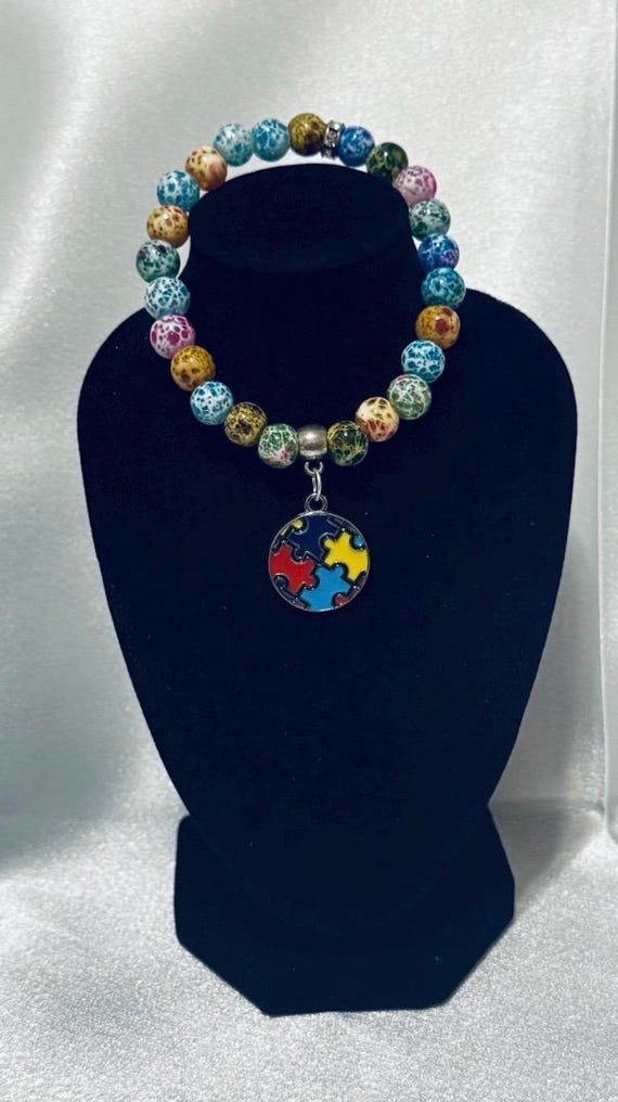 Autism Ribbon Charm Stretch Bracelet
