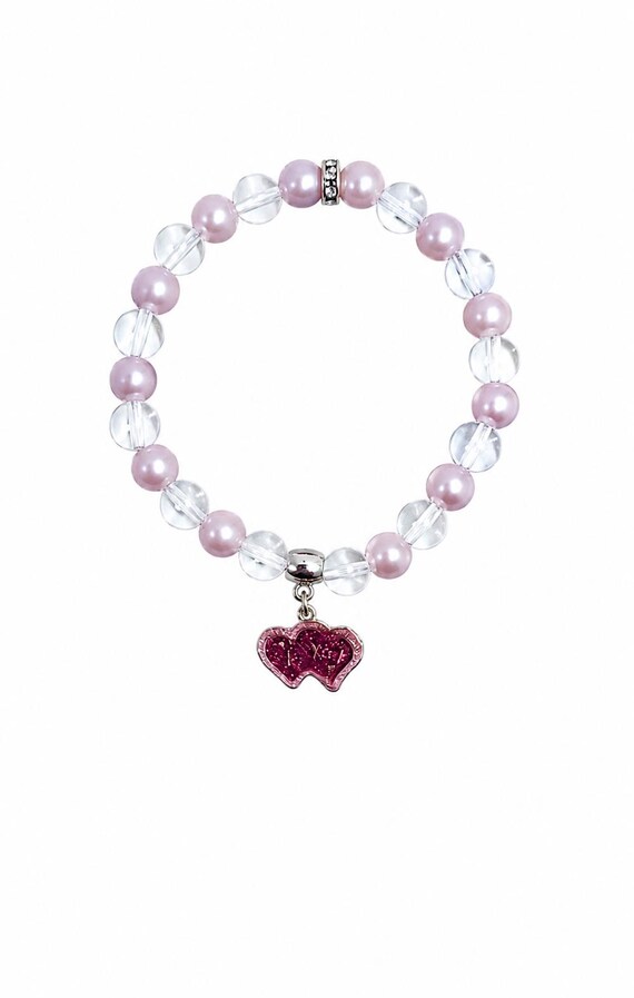 Double Red Heart  Valentine Charm Stretch Bracelet