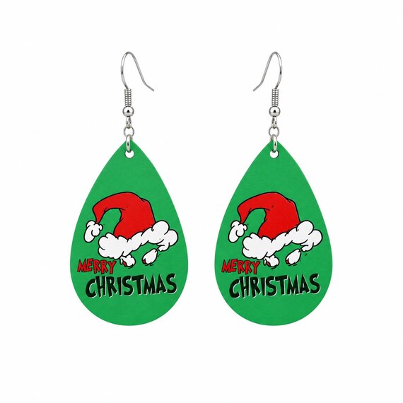 Grinch Christmas Leather Earrings