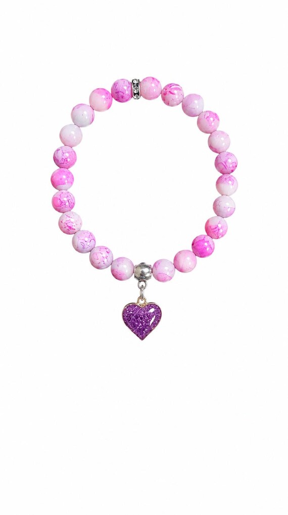 Pink Heart  Valentine Charm Stretch Bracelet