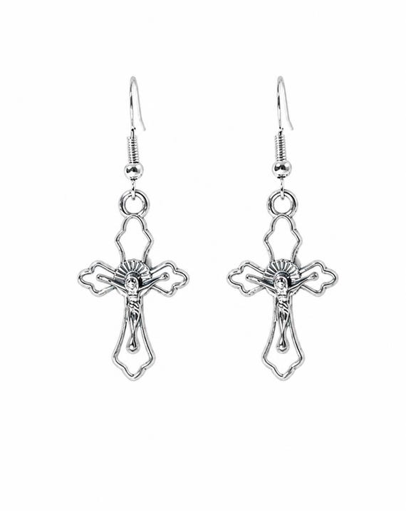 Silver Cross Dangle Earrings