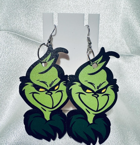 Grinch Wooden Oversized Dangle Earrings