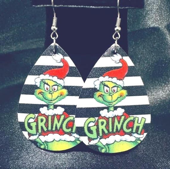 Grinch Christmas Leather Earrings