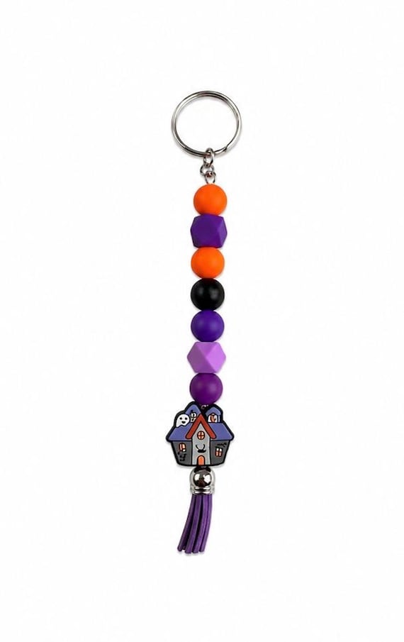 Festive Silicone Haunted House Focal Beaded Keychain