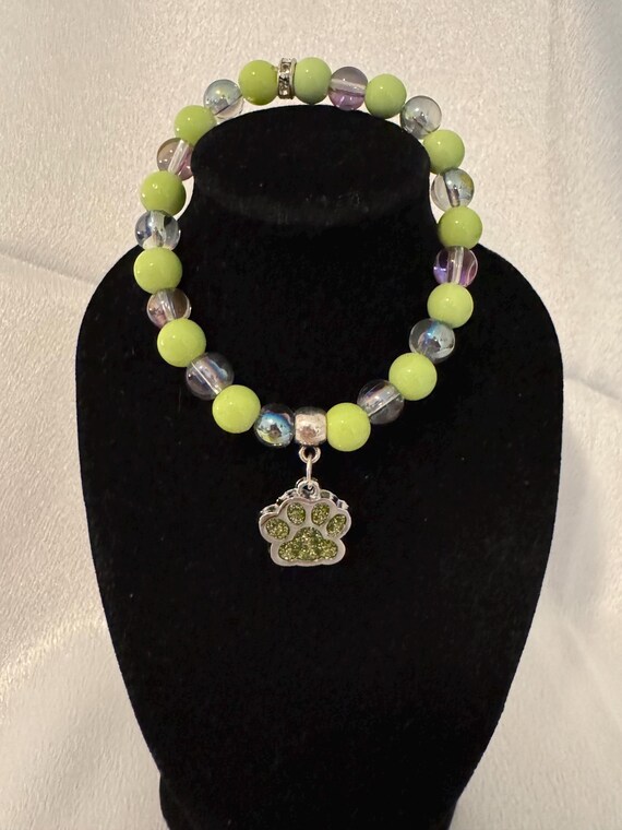 Yellow Green Paw Charm Bracelet