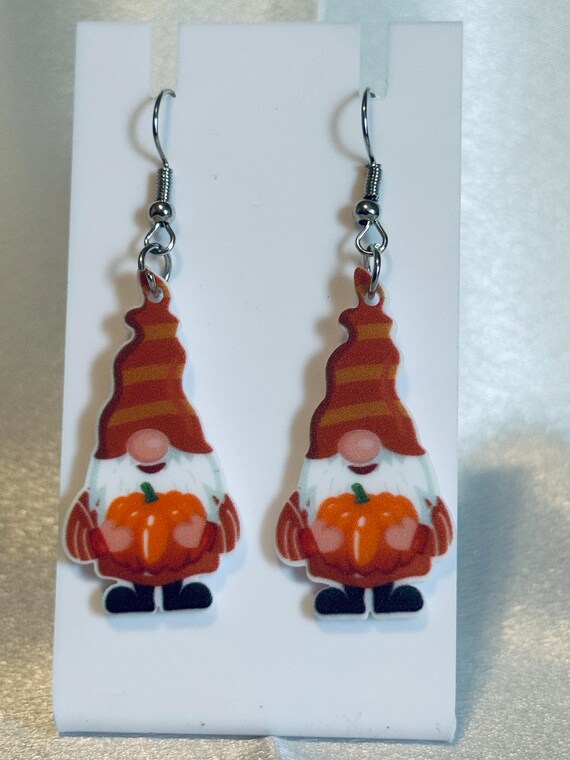 Acrylic Pumpkin Gnome Dangle Earrings