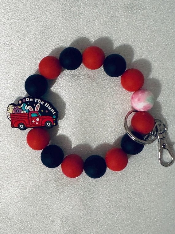 Easter Gnome Red Truck Silicone Wristlet  Keychain