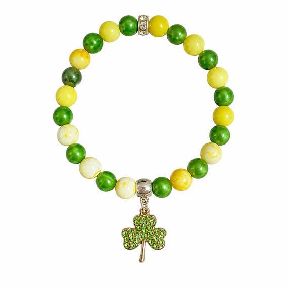 St Patrick’s Day Gold Glitter Clover Charm Bracelet