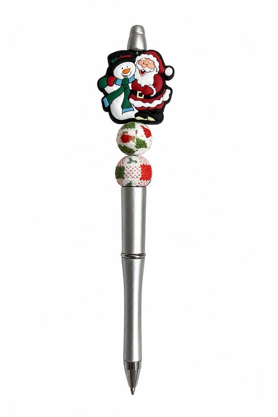 Santa and Snowman Silicone Beaded Writing Pen