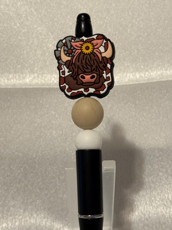 Silicone Beaded Highland Cow Writing Pen
