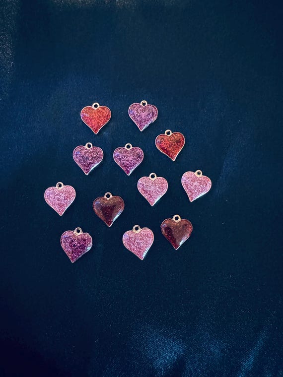 10 Piece Glitter Hearts Charms