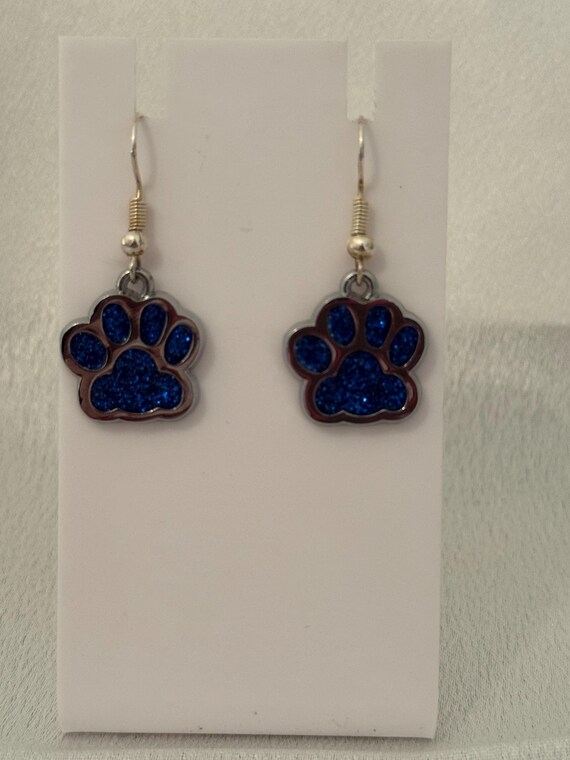 Blue Paw Charm Dangle Earrings
