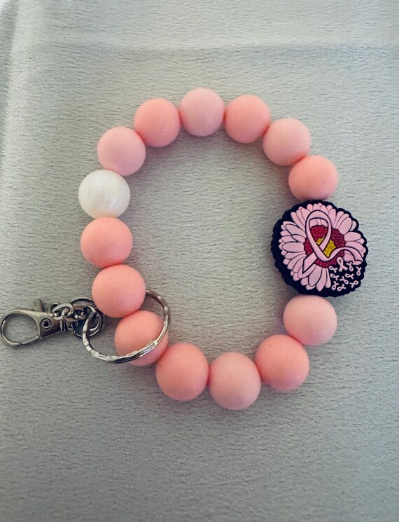 Breast Cancer Silicone Wristlet  Keychain