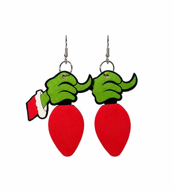 Grinch Wooden Oversized Dangle Earrings