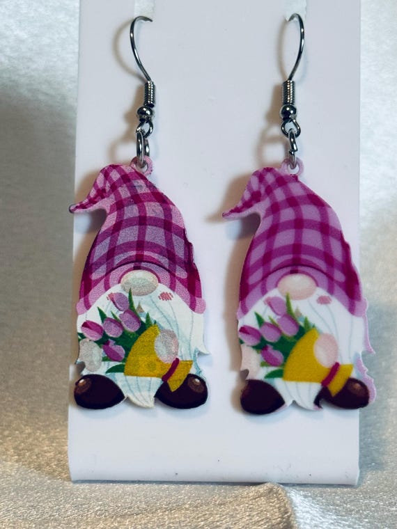 Acrylic Springtime Gnome Dangle Earrings