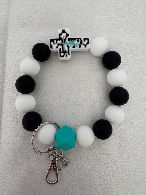 Silicone Cross Bead Wristlet  Keychain
