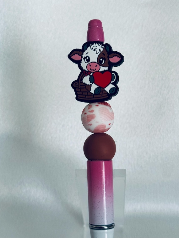 Silicone Beaded Valentine Cow Writing Pen