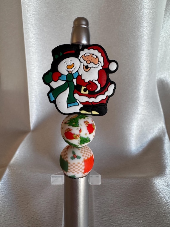 Santa and Snowman Silicone Beaded Writing Pen