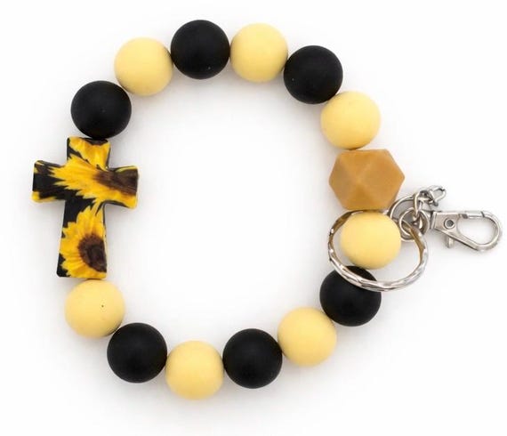 Silicone Cross Bead Wristlet  Keychain