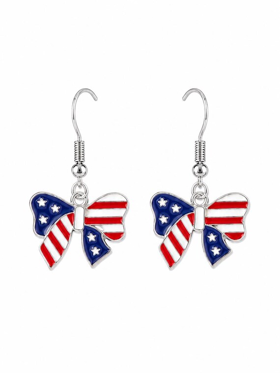 American Flag Bow Dangle Earrings