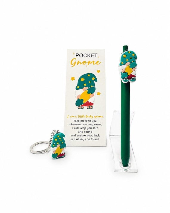 Green Pocket Gnome With Pen, Keychain and Card