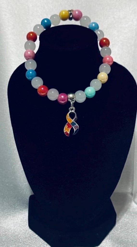Autism Ribbon Charm Stretch Bracelet