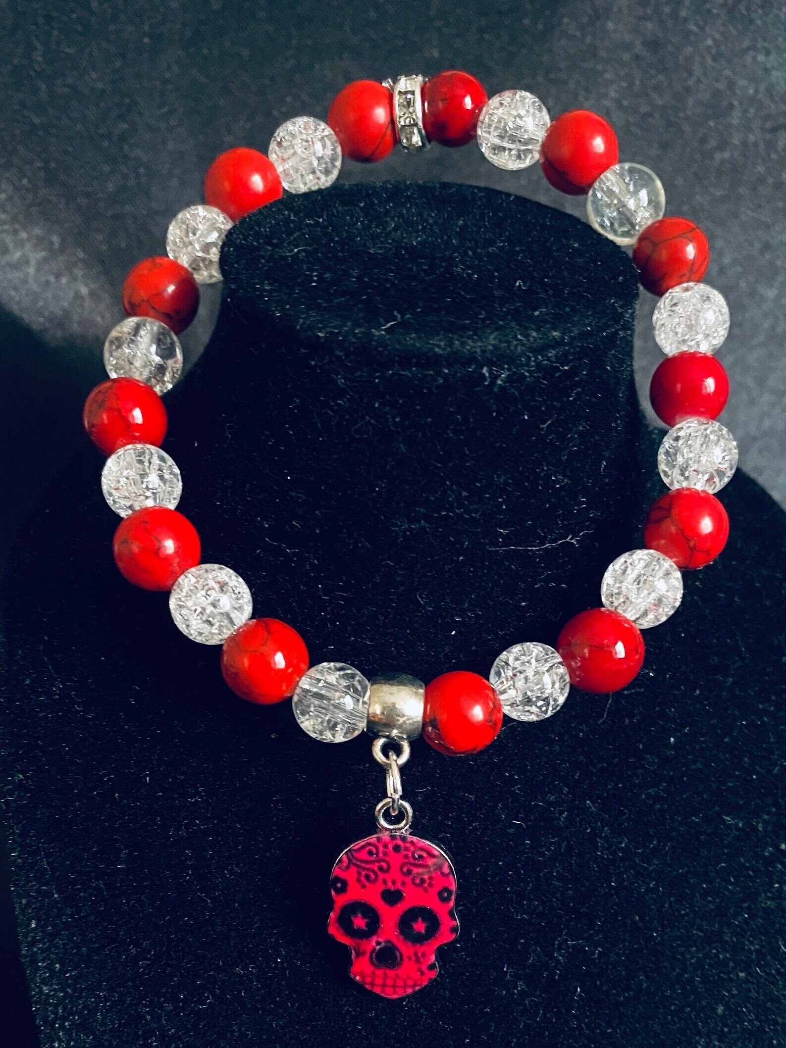 Red Sugar Skull Charm Bracelet