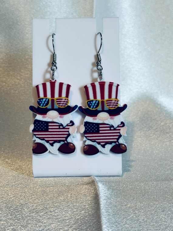 Acrylic Patriotic Gnome Dangle Earrings