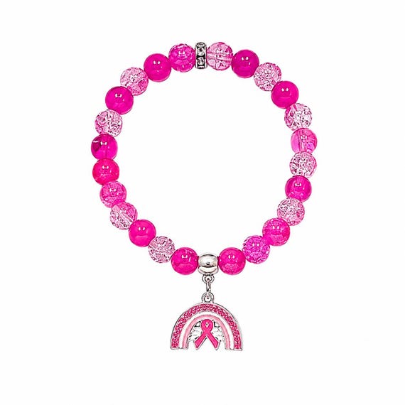 Rainbow and Ribbon Breast Cancer Stretch Charm Bracelet