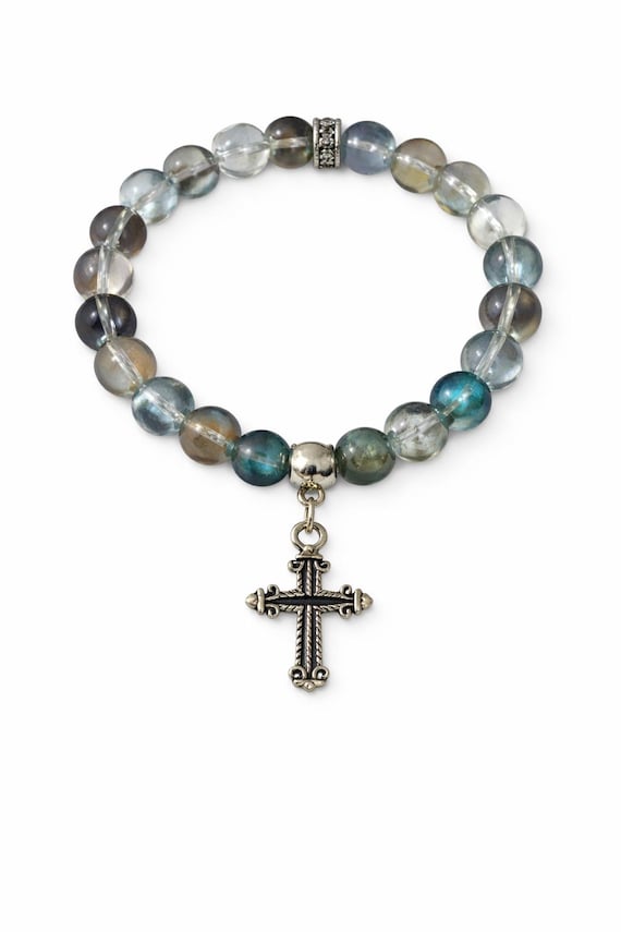 Colorful Beaded Inspirational Cross Charm Stretch Bracelet
